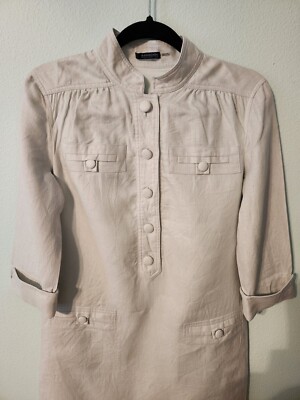 Magaschoni Light Green Linen Lined 3/4 Button Up Shirt Dress with Pockets  Size 6 | eBay