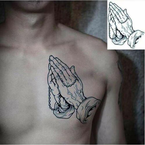 Fake Tattoo The Hand Of Pray Men Women Arm Chest Back Body Art Temporary  Sticker | eBay