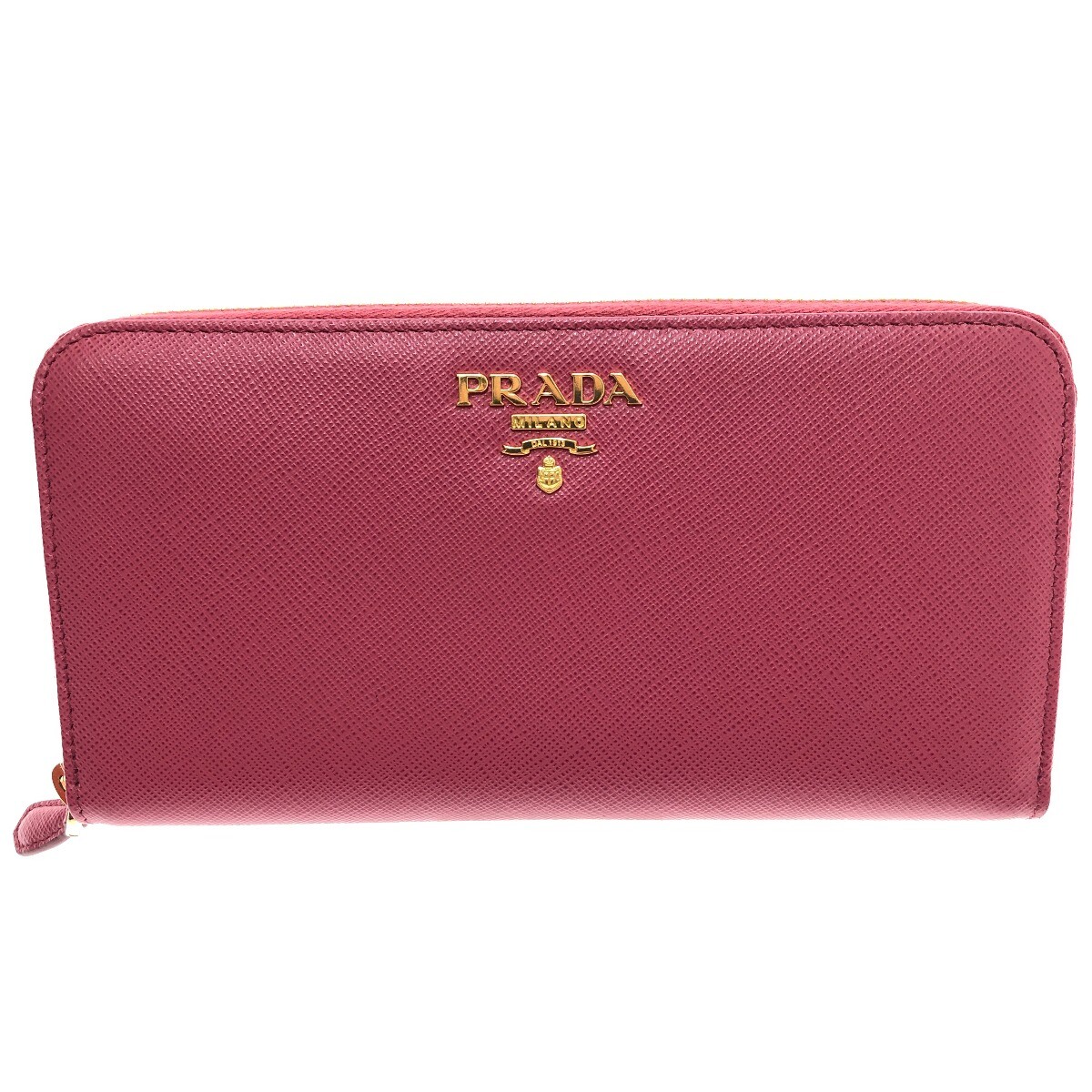 Prada Round Zipper Long Wallet Saffiano Metal 1Ml506 Peonia