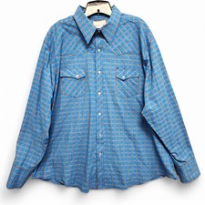 Wrangler Wrancher Shirt Mens XXL Blue Plaid Pearl Snap Western Long Sleeve READ