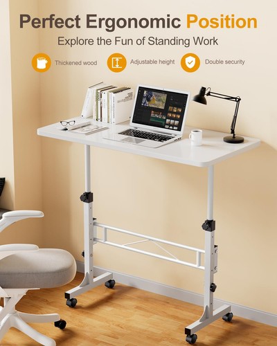 Small Standing Desk Adjustable Height, Mobile Stand Up Desk with Wheels, - Picture 7 of 7