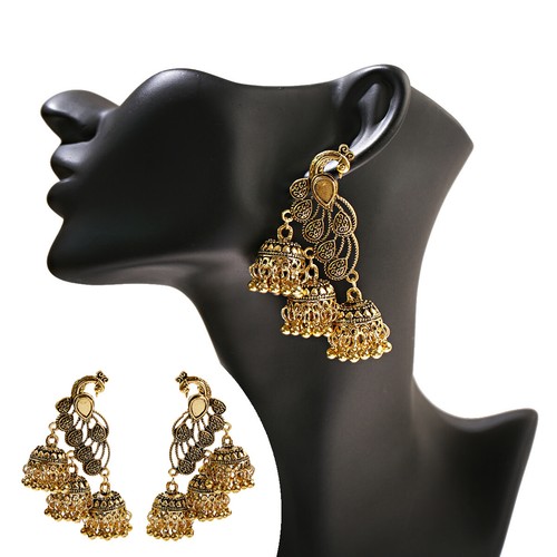 Orecchini Vintage Oro Pavone Jhumka Nappa Campana Goccia Pendente Etnico Zingara Donna - Foto 6 di 10
