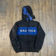 Nautica Puffer Jacket Full Zip Spellout Sports Coat, Black, Womens Large