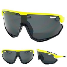 Oversized RETRO SPORTY WRAP AROUND Shield Cycling SUN GLASSES Large Yellow Frame
