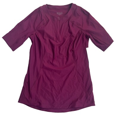 Athleta T-Shirt Womens Small Pacifica II Purple UPF Sun 1/4 Zip Short Sleeve