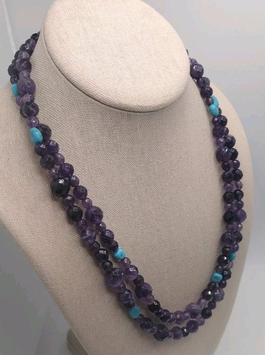 DRT Jay King Genuine Amethyst & Turquoise 8mm 42" Necklace And Matching Earrings - Picture 4 of 7