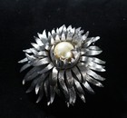 Vintage Brooch Silver tone with Faux Pearl