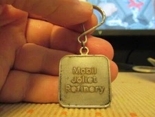 Vintage Mobil Joliet Refinery  Brass Key Chain Fob, "Sky Line" of Huge Refinery