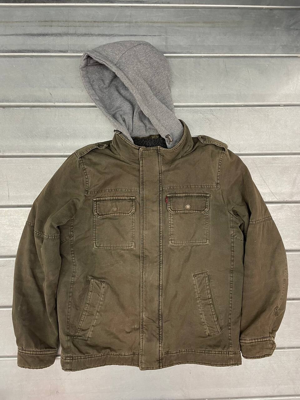 Levis Medium Olive Green Sherpa-Lined Hooded Denim Work Jacket Mens