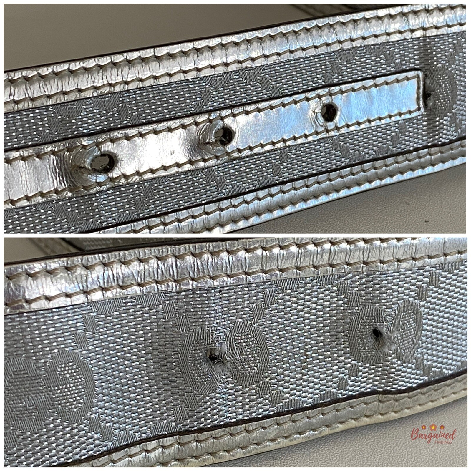 Authentic Gucci Silver Monogram Canvas Leather In… - image 12