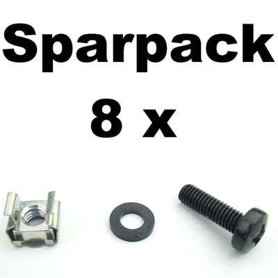8x Rackschraube M6 x 20 + U Scheibe + Käfigmutter für Alu Rackschiene Adam Hall