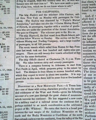 1849 California Gold Rush Fever 49ers Mining Mines Hardships Letter Newspaper
