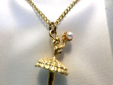 Ballerina Necklace And Pendant 12" Gold Tone Chain Little Princess Boxed