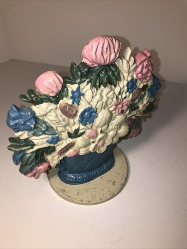 Antiker Gusseisen Türstopper Blumen Blumenkorb Blumen blau Shabby Chic - Bild 7 von 7