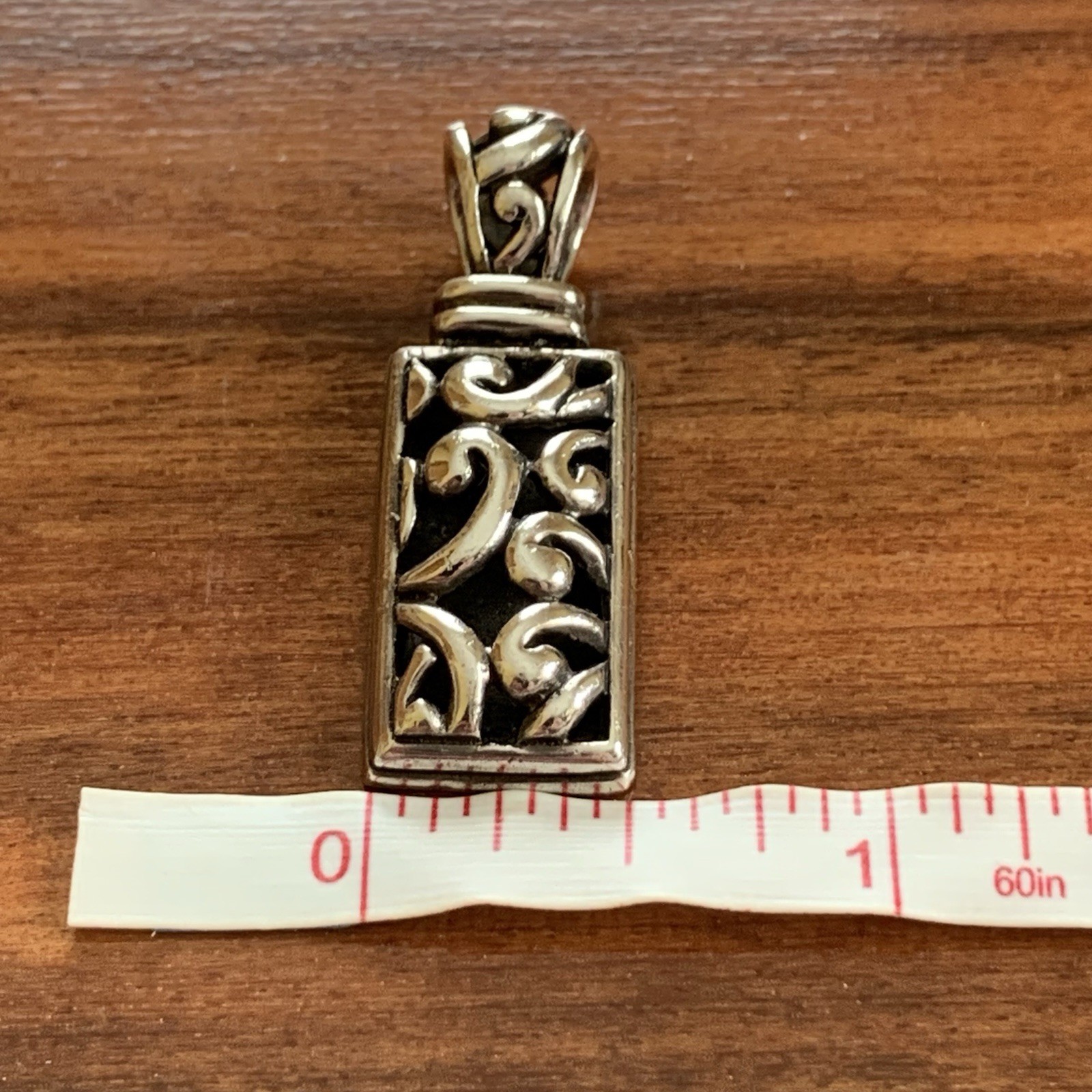 Sterling Silver Rectangle Scroll Ornate Pendant S… - image 2
