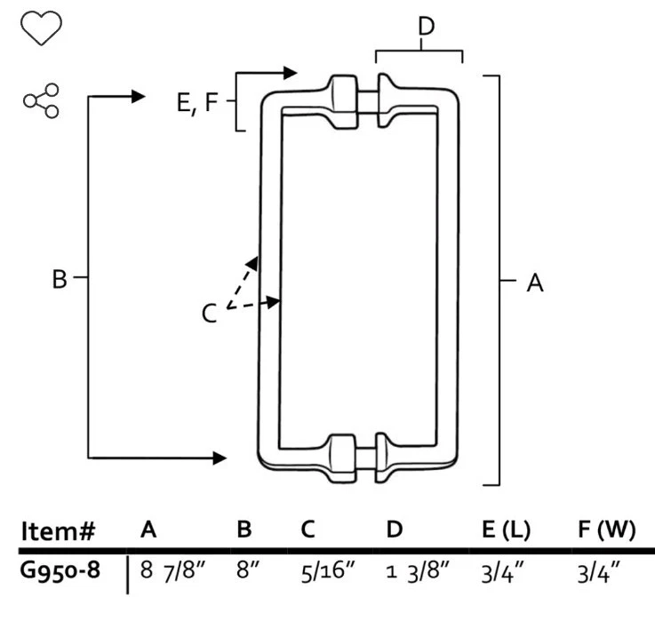 Manijas de puerta de ducha industriales de lujo Alno G950-8-PC Millennium de 8" - cromadas Foto 2 de 2
