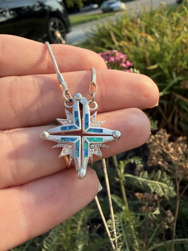 Sterling Silver Open-able Bethlehem Star Necklace With blue Opal