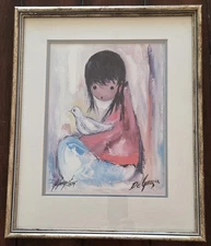Ted DeGrazia Hand Signed Print "The White Dove" Framed Art 17.5x14.25