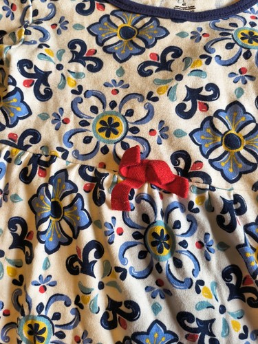 Kleinkind weiß und marineblau Blumenmuster Bio-Baumwolle Kleid 4t - Bild 5 von 9