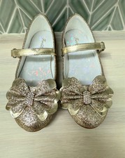 Girls Golden Mary Jane Dress shoes with bow size 1
