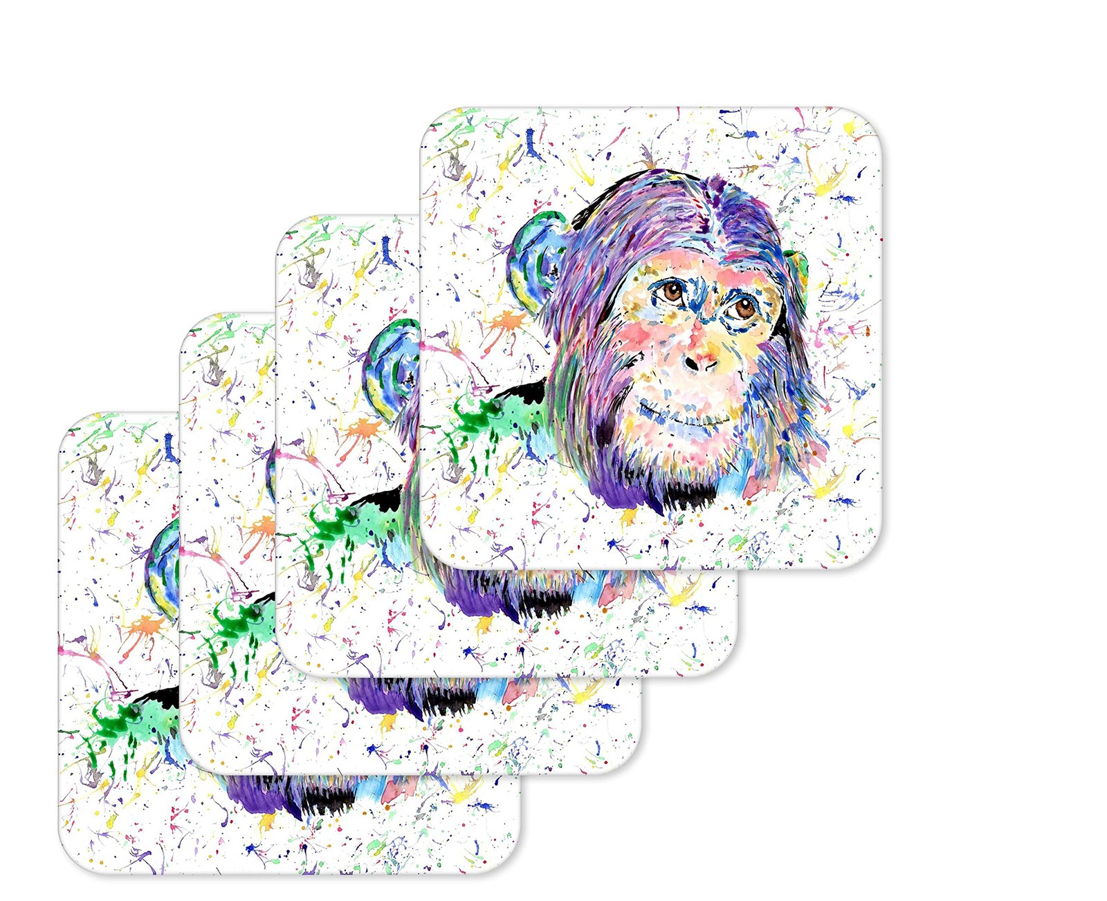 Coaster Chimp Ape Apes Chimpanzee Coasters Watercolour Art Gift Work Office