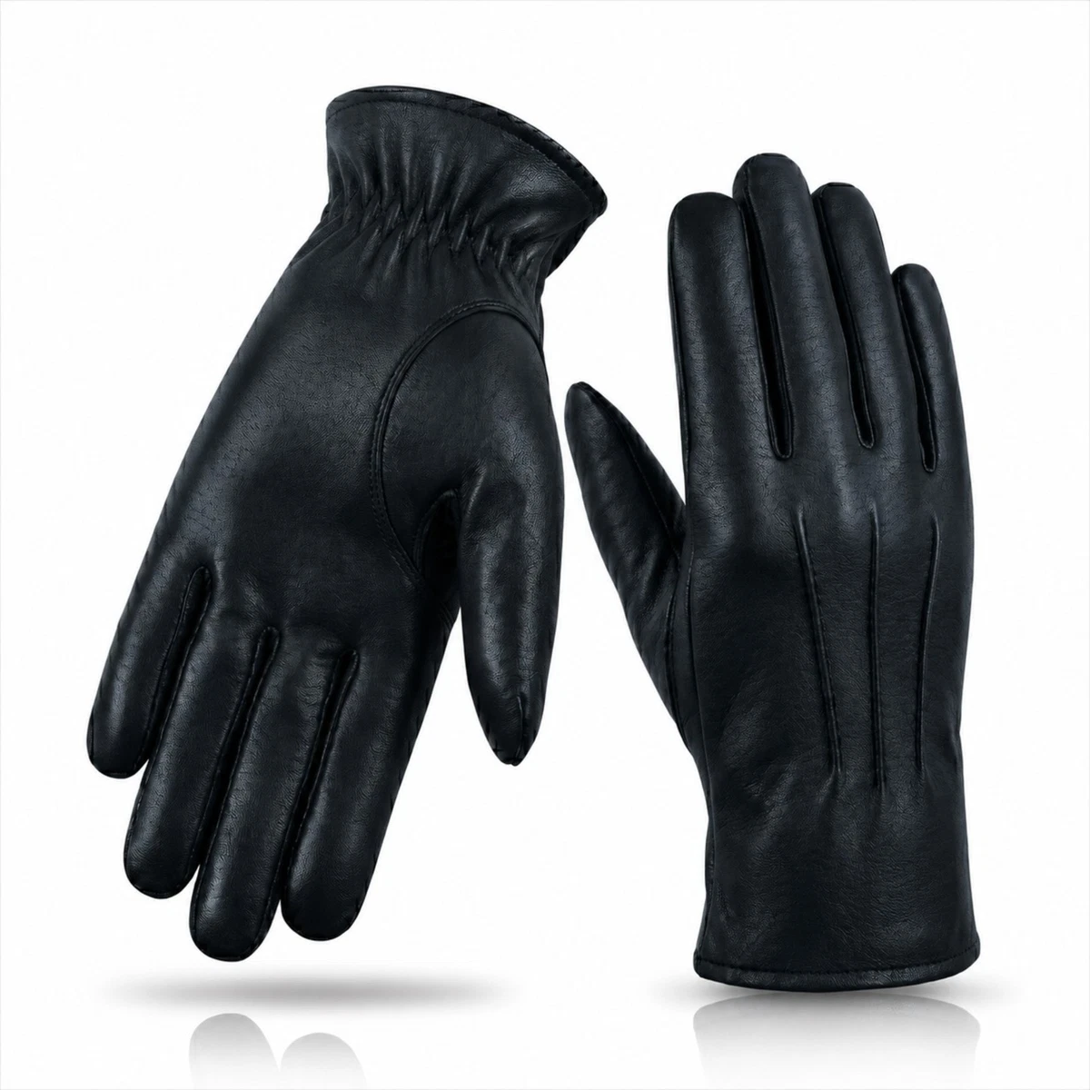 Men's Leather Police Top Quality Soft Genuine Real Driving Gloves Unlined Black