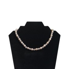 Freshwater Pearl  Alternating Clear Silver Beaded Single Strand Choker Necklace
