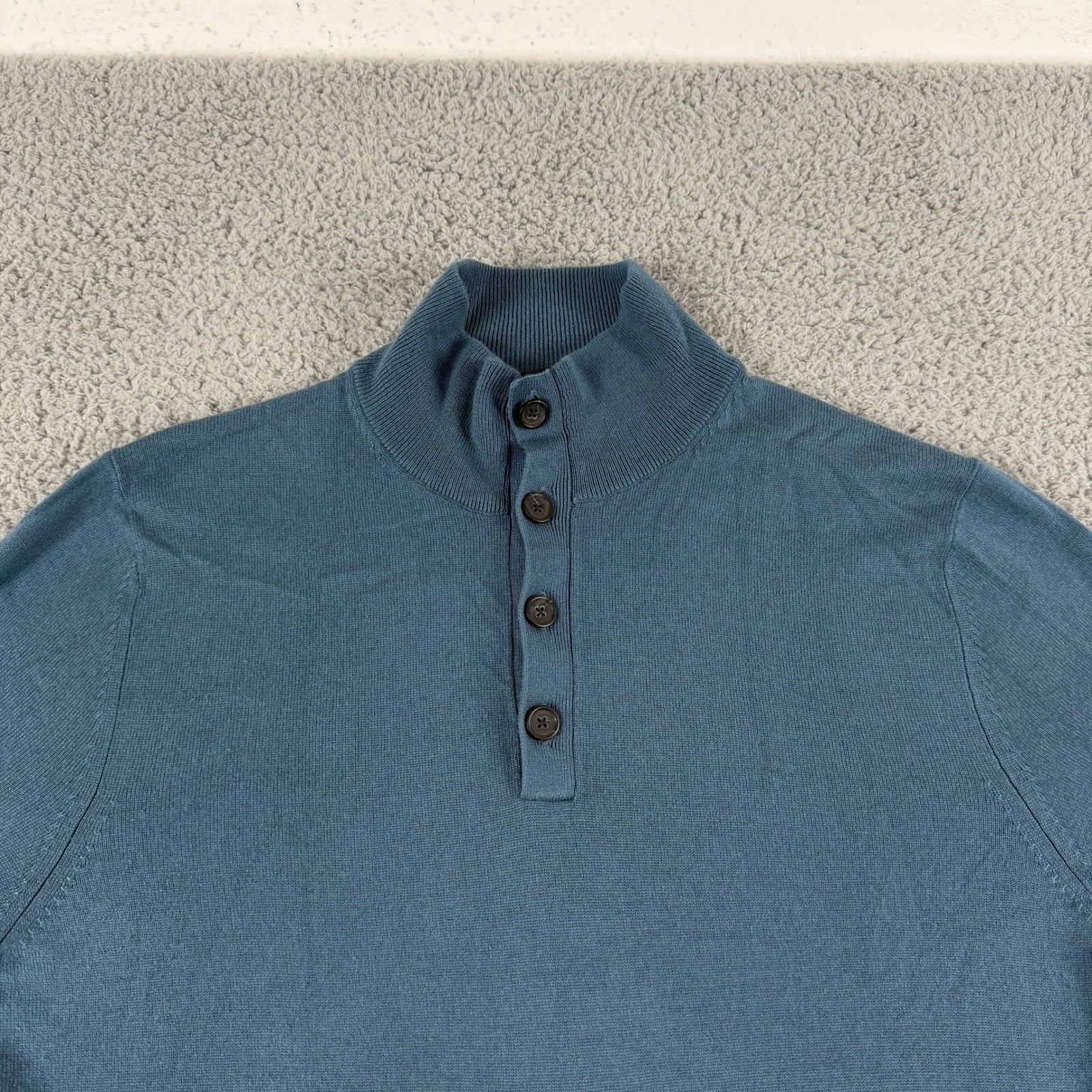 Banana Republic Sweater Mens L Blue Silk Cashmere Mock Neck Button Pullover image 2