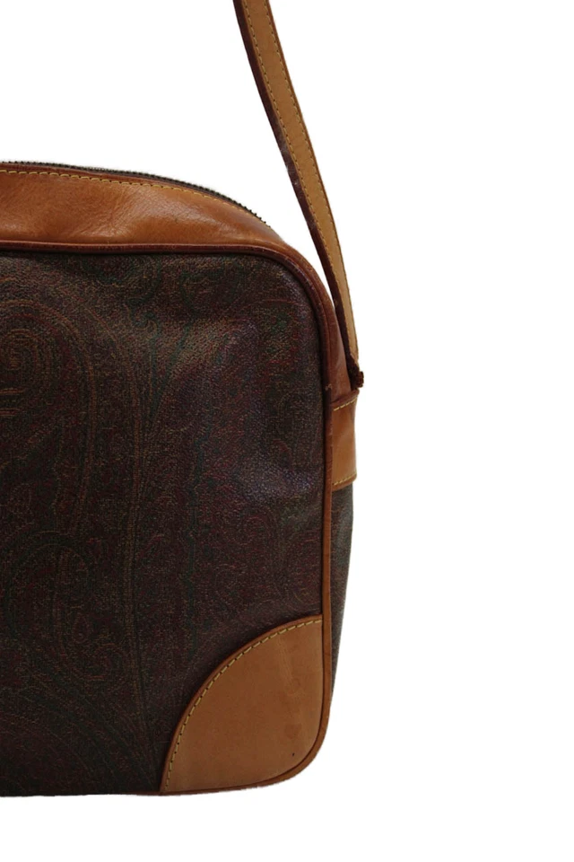 Bolso Bandolera Mensajero con Cremallera Estampado de Cachemira Cuero Etro para Mujer Marrón Foto 2 de 4