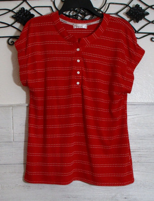 89th & Madison Knit Top Women's Size M Red Striped Short Sleeve Round Neck