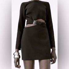 Women's ZARA Black Cut-Out Long Sleeve Mini Dress M