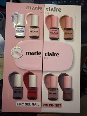 MARIE CLAIRE Polish & Glow 9 PC Gel Nail Polish Set + UV LED Light, New
