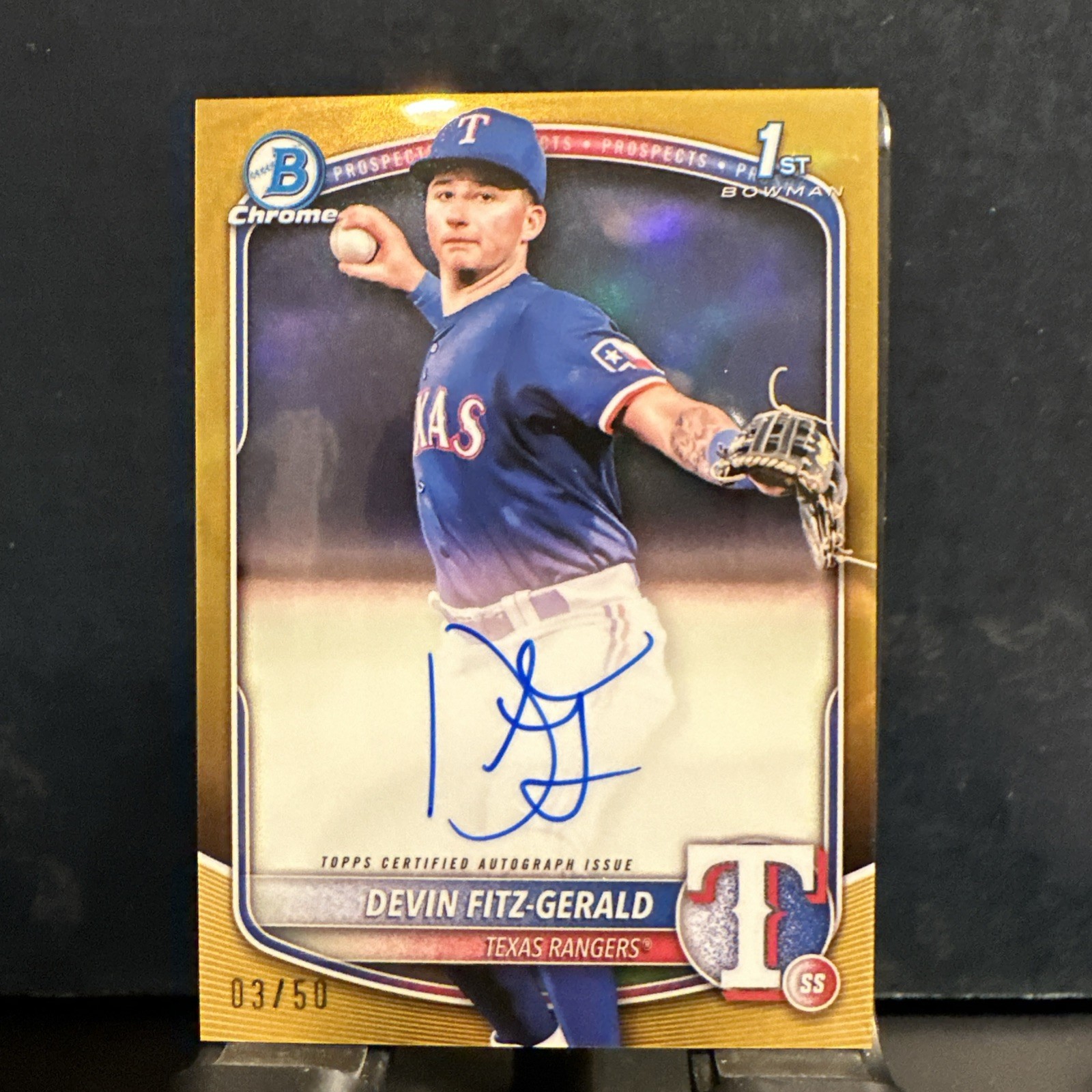2025 Bowman Chrome #CPA-DF DEVIN FITZ-GERALD 1st Bowman Auto Gold Refractor #/50