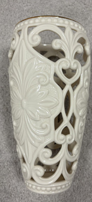 Lenox Classic Gold Banded Ivory China Pierced Scroll Vase - #6125751