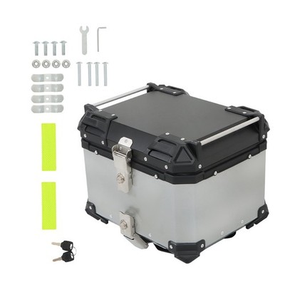 Silver Motorcycle Top Case Tail Box Sturdy Luggage Storage Rear Tour Box 45L
