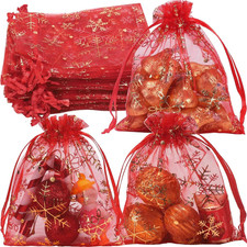 100pcs Snowflake Organza Pouch Bag Drawstring Strong Gift Candy Jewelry Party We