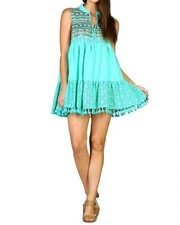 Velzera Lace & Fringe Embroidered Sleeveless Dress Mint