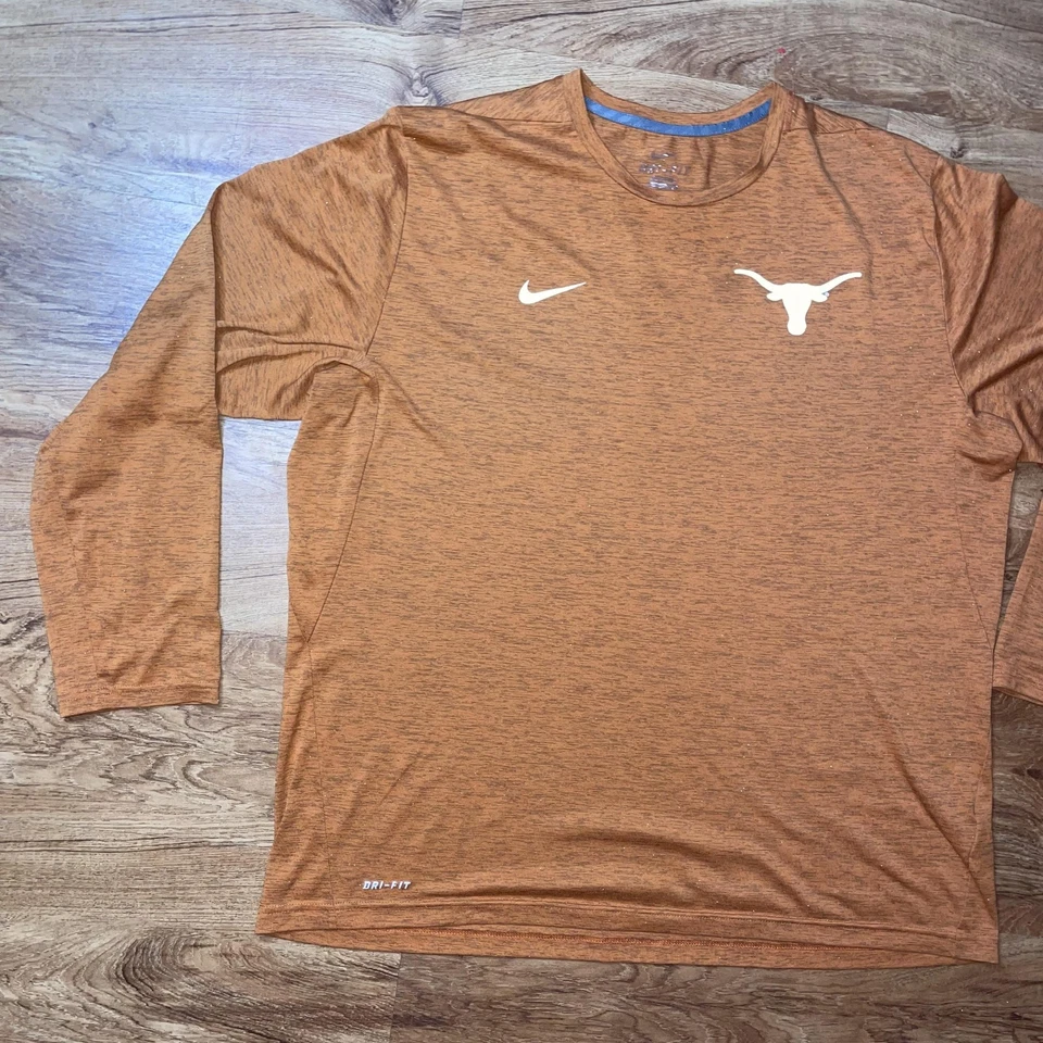 Texas Longhorns Shirt Mens Burnt Orange NCAA Football Nike Dri Fit Long Sleeve - Image 2 of 4