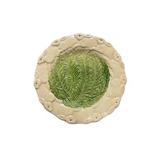 Handmade Ceramic Bunny Rabbit Fern Decorative Plate Cream Green Easter Decor 9"