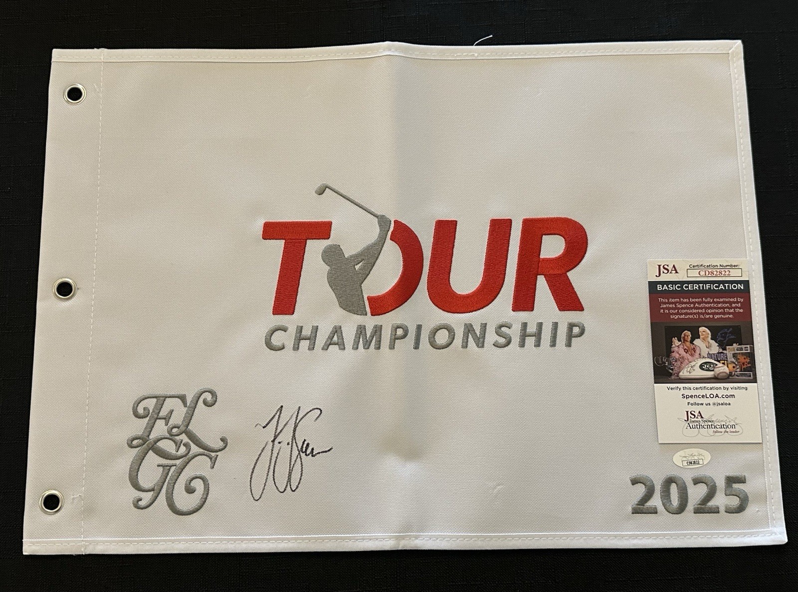 JJ Spaun Signed 2025 Tour Championship Golf Flag Auto Autographed JSA COA 