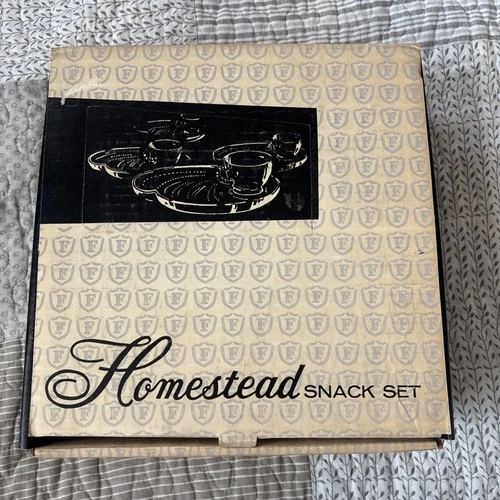 Vintage 1950's Homestead Snack Set by Federal Glass Four Plates Four Cups