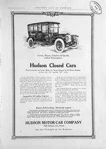 1912 Ad (10  X 14 inches) Hudson Motor Car Co Closed Cars Electric Start & Light
