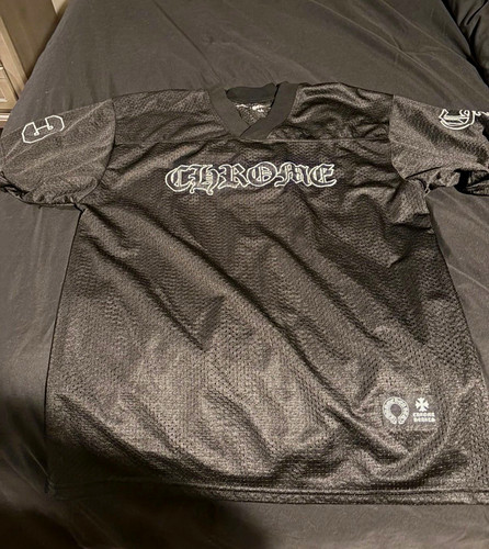 Chrome Hearts, Chrome Hearts Men's Black Mesh V-Neck Short Sleeve Jersey L Cross Logo