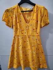 MADEWELL Dress Womens 0 Gold Belladonna Mini Short Sleeve Flare 100% Silk Floral