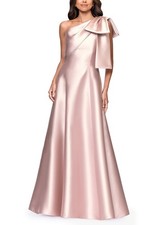 Betsy and Adam Blush Pink Bow Detail One-Shoulder Mikado Gown Size 8 299