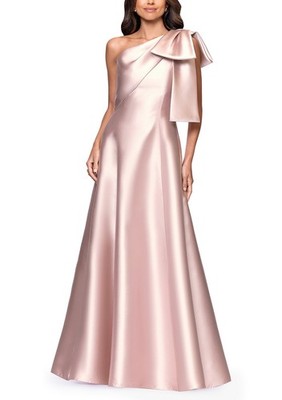 Betsy and Adam Blush Pink Bow Detail One-Shoulder Mikado Gown Size 8 $299