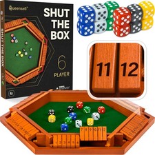 Shut The Box Game Wooden Board for 1-6 Players - Large, Black and White