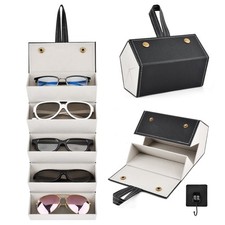 5 Slots Travel Sunglasses Organizer Holder, Foldable One Size, Black