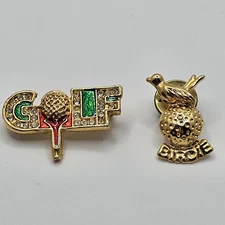 Vintage Golf Pins Lot Rhinestone GOLF Enamel & Birdie Ball Lapel Hat Tie Tack
