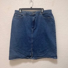 Eddie Bauer VTG Womens 16 Medium Wash Denim Midi Skirt 100 Cotton Straight Slit
